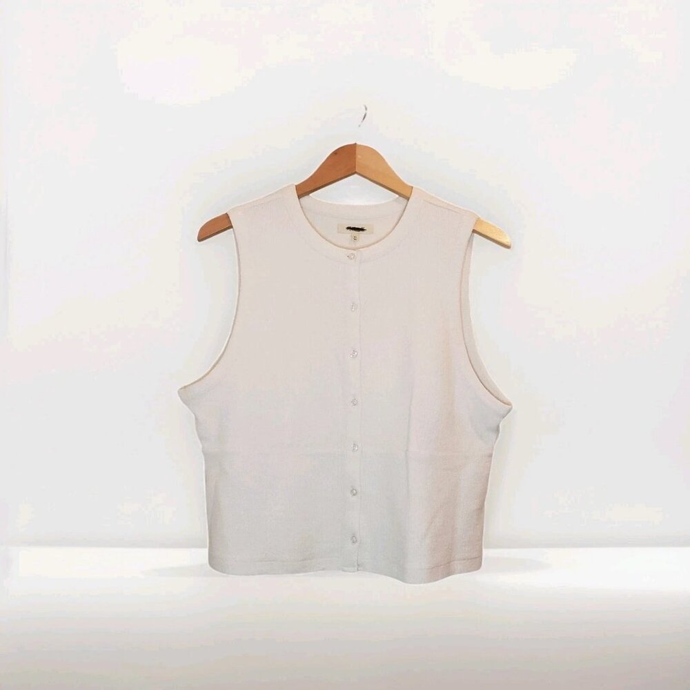 Madewell Split-Crewneck Cardigan Tank Women's Size XL Lighthouse Ivory Academia
